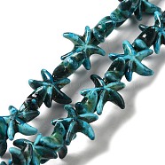 Synthetic Turquoise Dyed Beads Strands, Fuel Injection Effect, Starfish, Light Sea Green, 13.5~14x14~15x5mm, Hole: 1.5mm, about 35~37pcs/strand, 14.17''~14.96''(36~38cm)(G-P507-04A)