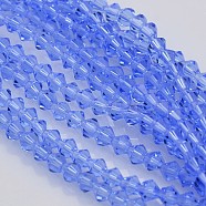 Bicone Glass Beads Strands, Faceted, Cornflower Blue, 3.5x3mm, Hole: 1mm, about 125~130pcs/strand, 13.8 inch(EGLA-P016-3mm-04)