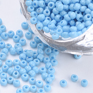 Opaque Seed Beads Cords, Round, Light Sky Blue, 2~2.3x1.5mm, Hole: 0.8mm, about 30000pcs/bag, about 450g/bag(SEED-Q025-2mm-E02)