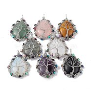 Natural & Synthetic Mixed Gemstone Big Pendants, Teardrop Charms, with Rack Plating Platinum Plated Copper Wire Tree and Non-magnetic Hematite Star Beads, Cadmium Free & Lead Free, 63~65x39~43x9~11mm, Hole: 6~6.5x4.5~5mm(G-L524-09P)