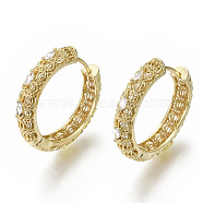 Brass Micro Pave Clear Cubic Zirconia Huggie Hoop Earrings, Nickel Free, Hollow Ring, Real 18K Gold Plated, 31.5x5.5mm, Pin: 1x1mm(EJEW-S201-211-NF)