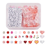 DIY Jewelry Making Finding Kit for Valentine's Day, Polymer Clay Disc & Resin & Letter Acrylic & Glass Pumpkin Beads, Heart & Rose Alloy Enamel Pendants, Red, 1690Pcs/box(DIY-CD0001-44)