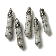 Natural Sesame Jasper Pointed Big Pendants, Faceted Bullet Charms with Rack Plating Platinum Plated Brass Findings, 56~65x11~11.5x10~10.5mm, Hole: 4X3mm(G-Z055-01P-04)