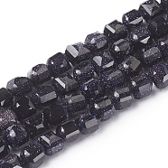 Synthetic Blue Goldstone Beads Strands, Faceted, Cube, 5.5~6x5.5~6x5.5mm, Hole: 1mm, about 68~70pcs/strand, 14.8 inch(37.6cm)(G-I270-08)