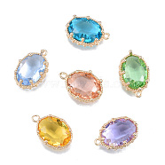 Transparent K9 Glass Pendants, with Light Gold Plated Brass Findings, Cadmium Free & Lead Free, Faceted, Oval, Mixed Color, 19x12.5x6mm, Hole: 1.4mm(GLAA-N038-64)