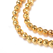 Electroplate Non-magnetic Synthetic Hematite Bead Strands, Round, Faceted, Golden Plated, 10mm, Hole: 1mm, about 40pcs/strand, 15.7 inch(G-Q465-25G)