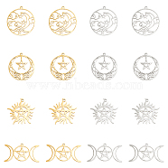 16Pcs 8 Style 304 Stainless Steel Pendants, Star & Moon, Real Gold Plated & Stainless Steel Color, 19~30x25~35x1~1.5mm, Hole: 1.2~1.5mm, 2pcs/style(STAS-DC0009-19)
