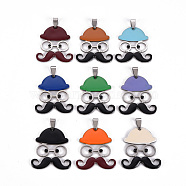 201 Stainless Steel Enamel Pendants, Human with Mustache and Hat, Mixed Color, 35x31.5x2mm, Hole: 8x4mm(STAS-S110-076)