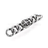 304 Stainless Steel Links Connectors, Curb Chains Shape, For Leather Cord Bracelets Jewelry Making, Flat Round with Star, Antique Silver, 41.5x8x4mm, Hole: 3.5x4mm(STAS-I158-02AS)