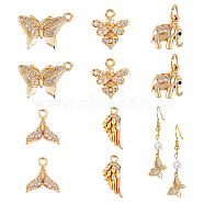 10Pcs 5 Style Brass Micro Pave Clear Cubic Zirconia Pendants, Butterfly & Bee & Wing & Elephant & Fishtail Shaped, Golden, 10.5~16x6~13x2~3mm, Hole: 1.2~3mm, 2pcs/style(KK-FH0004-76)