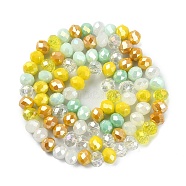 Electroplate Glass Beads Strands, Faceted, Rondelle, Yellow, 5.5~6x5mm, Hole: 1mm, about 90~92pcs/strand, 16.54 inch~16.93 inch(42~43cm)(EGLA-YW0002-D08)