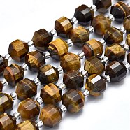 Natural Tiger Eye Beads Strands, Faceted, Round, 8x7~8mm, Hole: 1mm, about 38pcs/Strand, 15.35 inch(39cm)(G-M353-A13-8mm)