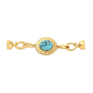 Brass & Synthetic Turquoise Fold Over Clasps, Flat Round, Real 18K Gold Plated, 60mm(KK-P291-09G)