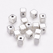 Tibetan Style Alloy Beads, Cadmium Free & Nickel Free & Lead Free, Cube, Antique Silver, about 4mm long, 4mm wide, 4mm thick, hole: 1mm(X-LF10549Y-NF)