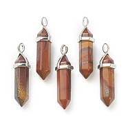 Natural Tiger Iron Pendants, with Platinum Tone Brass Findings, Bullet, 39.5x12x11.5mm, Hole: 4.5x2.8mm(G-M378-01P-A30)
