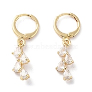 Rack Plating Brass Leverback Earrings, Teardrop Cubic Zirconia Dangle Earring for Women, Golden, Clear, 30.5x7.5mm(EJEW-A030-07G-02)
