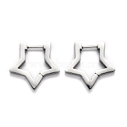 304 Stainless Steel Star Huggie Hoop Earrings, Stainless Steel Color, 20x21x3mm, Pin: 1mm(STAS-J033-05P)