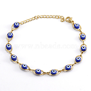 Golden Stainless Steel Enamel Horse Eye Link Chain Bracelets, Blue, 6-3/4 inch(17cm)(JM1854-4)