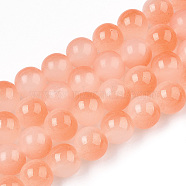 Baking Painted Imitation Jade Glass Round Bead Strands, Two Tone, Coral, 10~10.5mm, Hole: 1.2mm, about 78~81pcs/strand, 29.69~30.47 inch(75.4~77.4cm)(DGLA-N003-10mm-07)
