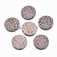 Painted Natural Wood Beads, Laser Engraved Pattern, Flat Round with Leopard Print, Light Grey, 20x5mm, Hole: 1.5mm(WOOD-T021-49B-04)