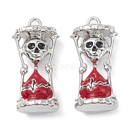 Alloy Pendants, Lead Free & Cadmium Free, Sand Clock with Skull Pattern, Red, 30x15x9mm, Hole: 1.8mm(PALLOY-O107-12P)