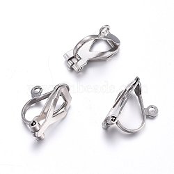 304 Stainless Steel Clip-on Earring Findings, Stainless Steel Color, 12x6x8.5mm, Hole: 1mm(STAS-O110-21P)