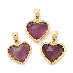 Natural Amethyst Charms, with Real 18K Gold Plated Brass Findings, Long-Lasting Plated, Lead Free & Cadmium Free, Heart, 12x11.5x5mm, Hole: 4x3mm(X-G-E538-02G-03)