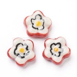Handmade Porcelain Flower Poached Eggs Beads, Red, 16.5x16.5x7mm, Hole: 2mm, about 20pcs/strand, 12.60 inch(32cm)(PORC-J008-02)