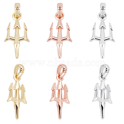 9Pcs 3 Colors Rack Plating Real 18K Gold Plated Brass Pendants, with Jump Rings, Long-Lasting Plated, Fork, Mixed Color, 17x9x2mm, Hole: 4x2.5mm, 3pcs/color(KK-BBC0002-93)