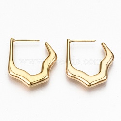 Brass Half Hoop Earrings, Stud Earring, Nickel Free, Real 18K Gold Plated, 22.5x25.5x3.5mm, Pin: 0.7mm(KK-R117-023-NF)