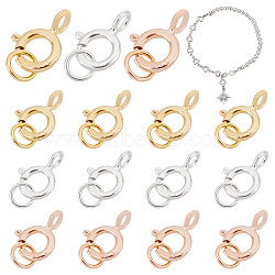 Elite 15Pcs 3 Colors 925 Sterling Silver Spring Ring Clasps, with Jump Rings, Mixed Color, 8x5.5x1mm, Hole: 1.5mm and 2.5mm, 5pcs/color(STER-PH0001-23)