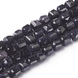 Synthetic Blue Goldstone Beads Strands, Faceted, Cube, 5.5~6x5.5~6x5.5mm, Hole: 1mm, about 68~70pcs/strand, 14.8 inches(37.6cm)(G-I270-08)