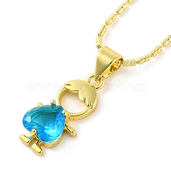 Brass Pave Cubic Zirconia Boy Love Pendant Necklaces for Women, Real 18K Gold Plated, Deep Sky Blue, 16.73 inch(42.5cm)(NJEW-S430-01G-03)