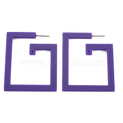 Cellulose Acetate(Resin) Large Rectangle Stud Earring Findings, with 304 Stainless Steel Pin and Hole, Dark Violet, 52x3mm, Hole: 1.6mm, Pin: 0.7mm(KY-Q058-042)