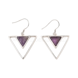 Natural Amethyst Triangle Dangle Earrings, Real Platinum Plated Rhodium Plated 925 Sterling Silver Earrings for Girl Women, 41x27.5mm(EJEW-Z024-10C-P)