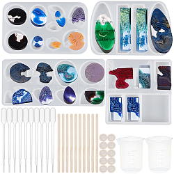 Olycraft Ocean Theme DIY Silicone Molds Kits, Include Birch Wooden Craft Ice Cream Sticks and Plastic Transfer Pipettes, Latex Finger Cots, Plastic Measuring Cup, White, 58x96x7mm, Inner Diameter: 7~24x12~23mm(DIY-OC0002-93)