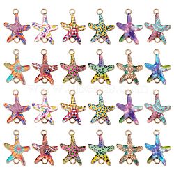 60Pcs 12 Styles Printed Alloy Connector Charms, Starfish Links, Light Gold, Nickel, Mixed Color, 23x16x1.5mm, Hole: 1.8mm, 5pcs/style(PALLOY-CJ0003-04)