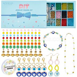 SUNNYCLUE DIY Evil Eye Style Glass Seed Bead Bracelets Kits, Including Alloy Enamel & Acrylic Enamel Beads, Zinc Alloy Lobster Claw Clasps, Elastic Crystal Thread and Tail Wire, Mixed Color(DIY-SC0013-92)