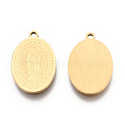 201 Stainless Steel Pendants, Oval Charm with Virgin Mary, Real 18K Gold Plated, 19.5x12.5x1mm, Hole: 1.4mm(STAS-N091-175LG)