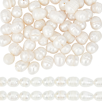 2 Strands Natural Cultured Freshwater Pearl Beads Strands, Rice, Seashell Color, 10~12x9~10mm, Hole: 0.7mm, about 32~33pcs/strand, 13.39 inch(34cm)