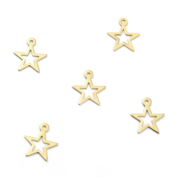 Brass Charms, Hollow Star, Real 24K Gold Plated, 10.5x9.5x0.3mm, Hole: 1mm
