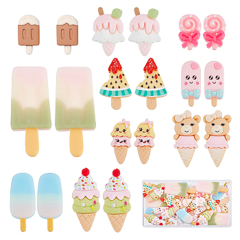 50Pcs 10 Styles Opaque Resin Decoden Cabochons, Imitation Food, Ice Cream Mix-shaped, Mixed Color, 18~52.5x10~20x1.4~9mm, 5pcs/style
