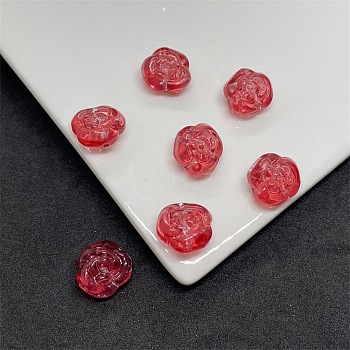 Glitter Lampwork Beads, Rose, Red, 12.5x14x9mm, Hole: 1.2mm