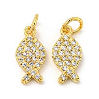 Real 18K Gold Plated Rack Plating Brass Micro Pave Cubic Zirconia Pendants, Long-Lasting Plated, Lead Free & Cadmium Free, Fish, Clear, 14x7x2mm, Hole: 3.5mm