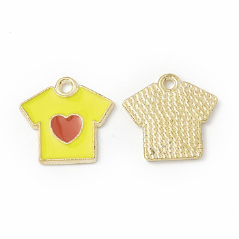 Alloy Enamel Pendants, T-shirt with Heart Pattern, Golden, Yellow, 16x16x1.2mm, Hole: 1.7mm