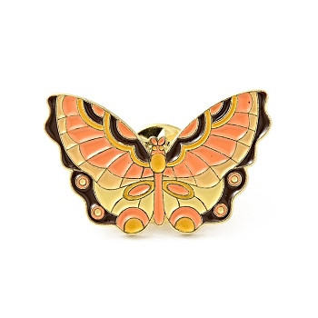 Flower Butterfly Enamel Pin, Gold Plated Alloy Badge for Backpack Clothes, Dark Orange, 18.5x30x1.5mm