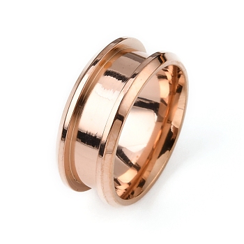 201 Stainless Steel Grooved Finger Ring Settings, Ring Core Blank, for Inlay Ring Jewelry Making, Rose Gold, Inner Diameter: 16mm, Groove: 4.3mm