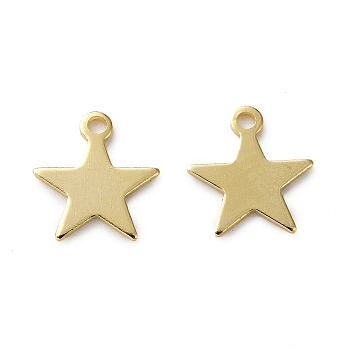 Brass Charms, Star,  Long-Lasting Plated, Real 24K Gold Plated, 8x6x0.4mm, Hole: 1mm