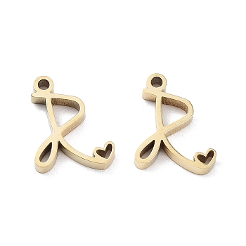 304 Stainless Steel Charms, Laser Cut, Real 14K Gold Plated, Letter R, 10.5x8.5x1.5mm, Hole: 1mm