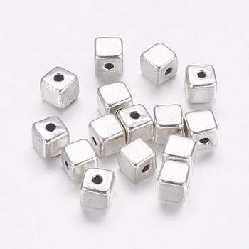 Tibetan Style Alloy Beads, Cadmium Free & Nickel Free & Lead Free, Cube, Antique Silver, about 4mm long, 4mm wide, 4mm thick, hole: 1mm